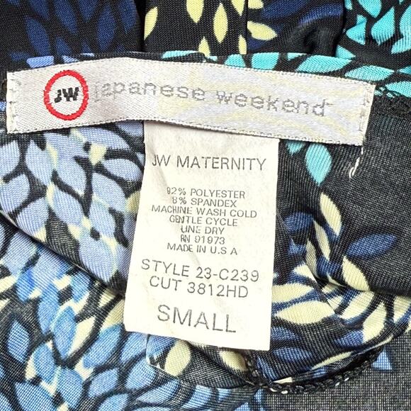 Japanese Weekend Maternity or Nursing Wrap Midi Dress Sz S Black Multi Print - Picture 6 of 8